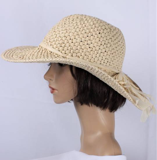 HEAD START  straw dome hat ivory w bow natural Style:HS/1450